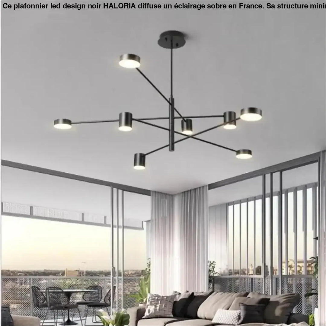 Plafonnier led design noir en métal moderne avec plusieurs luminaires circulaires pour un éclairage contemporain