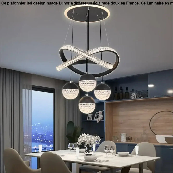 Suspension luminaire avec anneaux entrelacés

