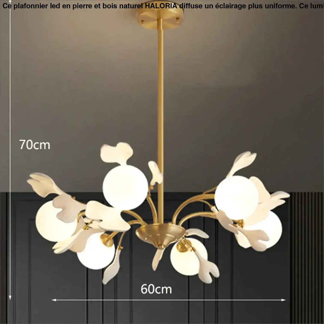 Suspension design floral en métal style blanc doré
