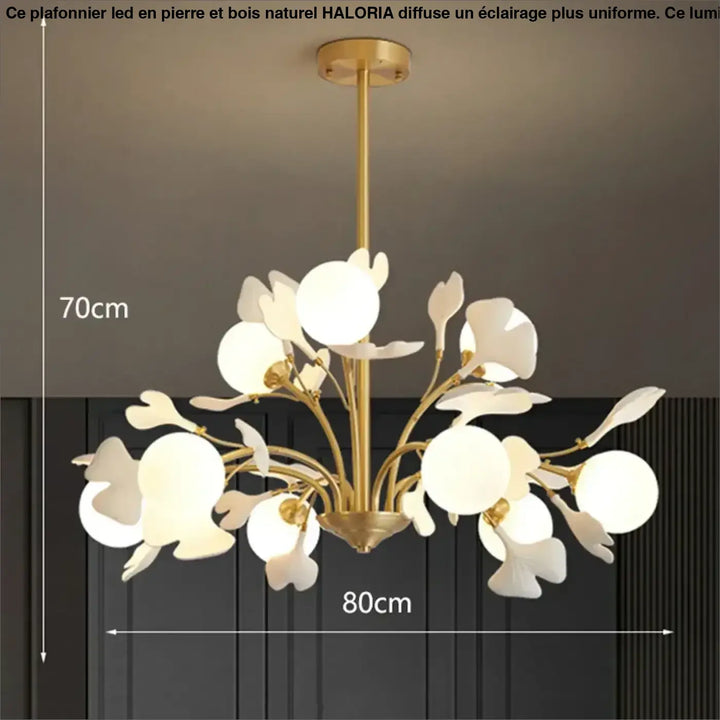 Suspension design floral en métal style blanc doré