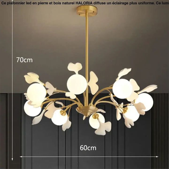 Suspension design floral en métal style blanc doré