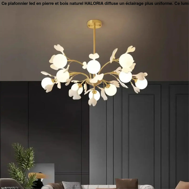 Suspension design floral en métal style blanc doré