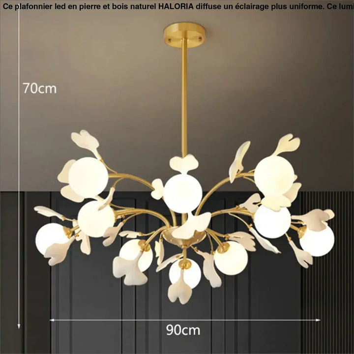 Suspension design floral en métal style blanc doré