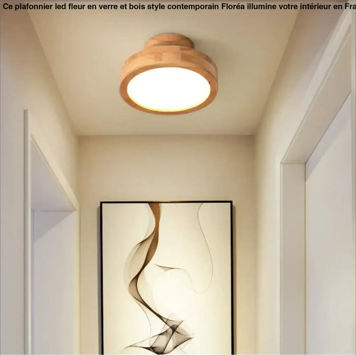 Plafonnier moderne bois led éclairage contemporain beige naturel