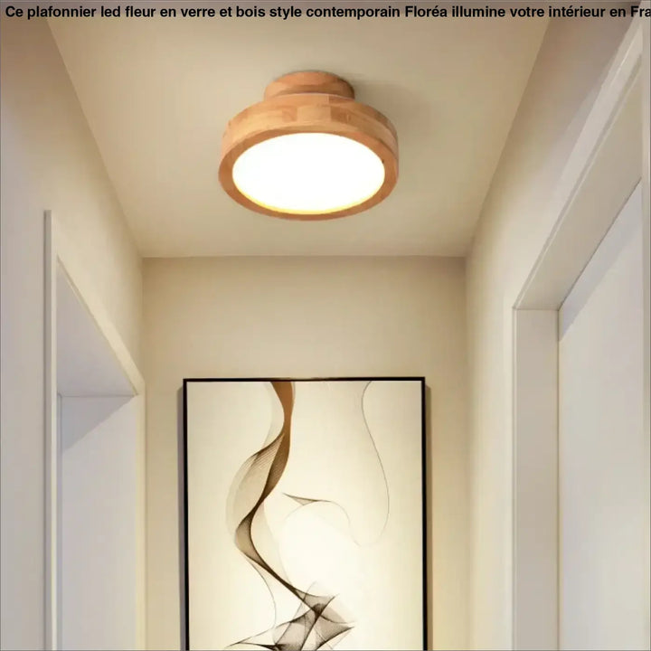 Plafonnier moderne bois led éclairage contemporain beige naturel