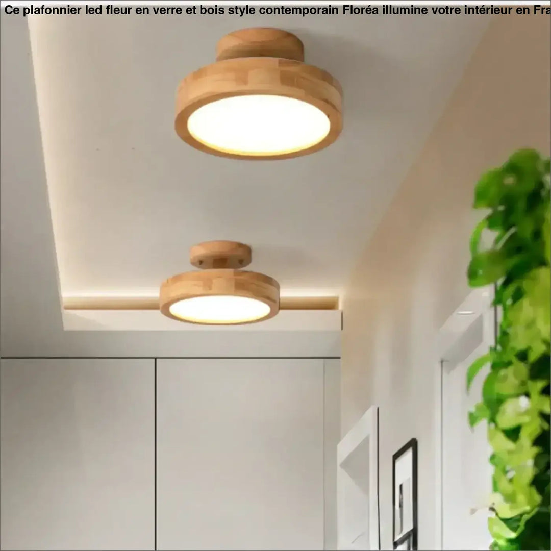 Plafonnier moderne bois led éclairage contemporain beige naturel