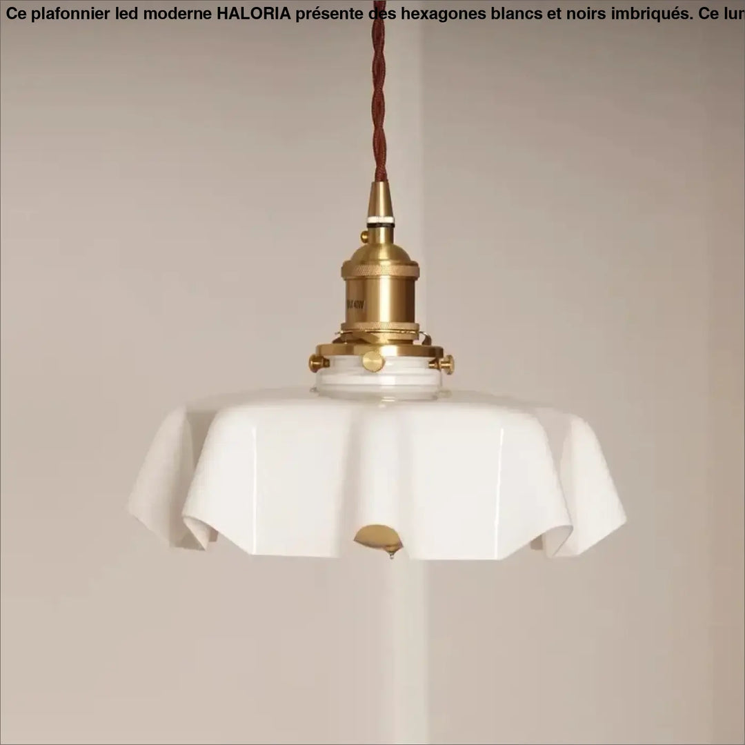 Suspension Rétro En Verre Ondulé Rose Et Laiton Vieilli