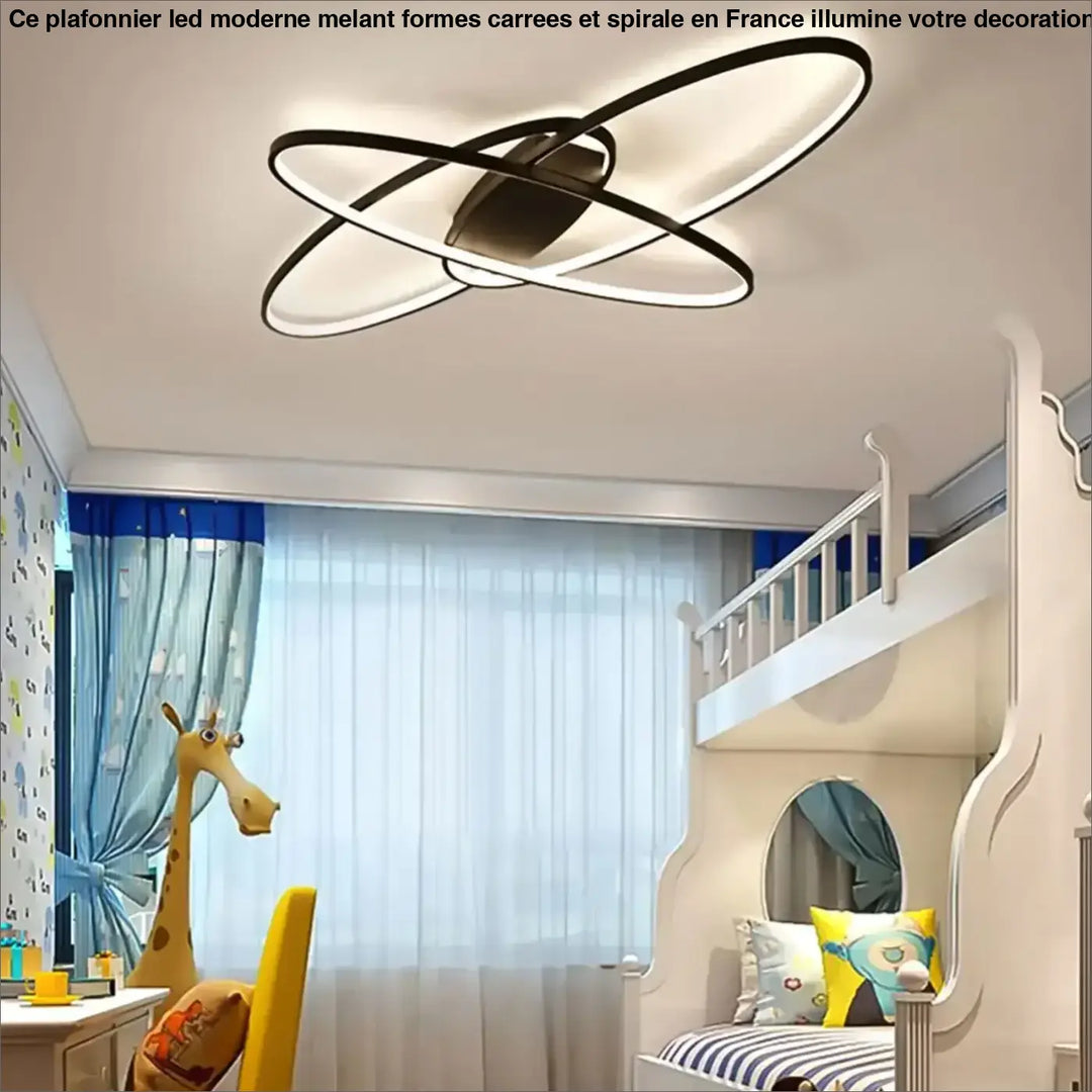 Plafonnier LED anneaux entrelacés style moderne futuriste

