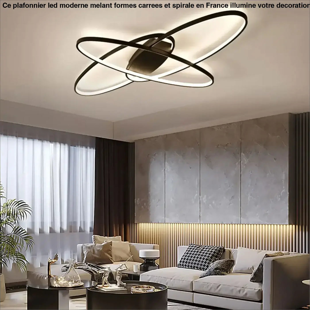 Plafonnier LED anneaux entrelacés style moderne futuriste

