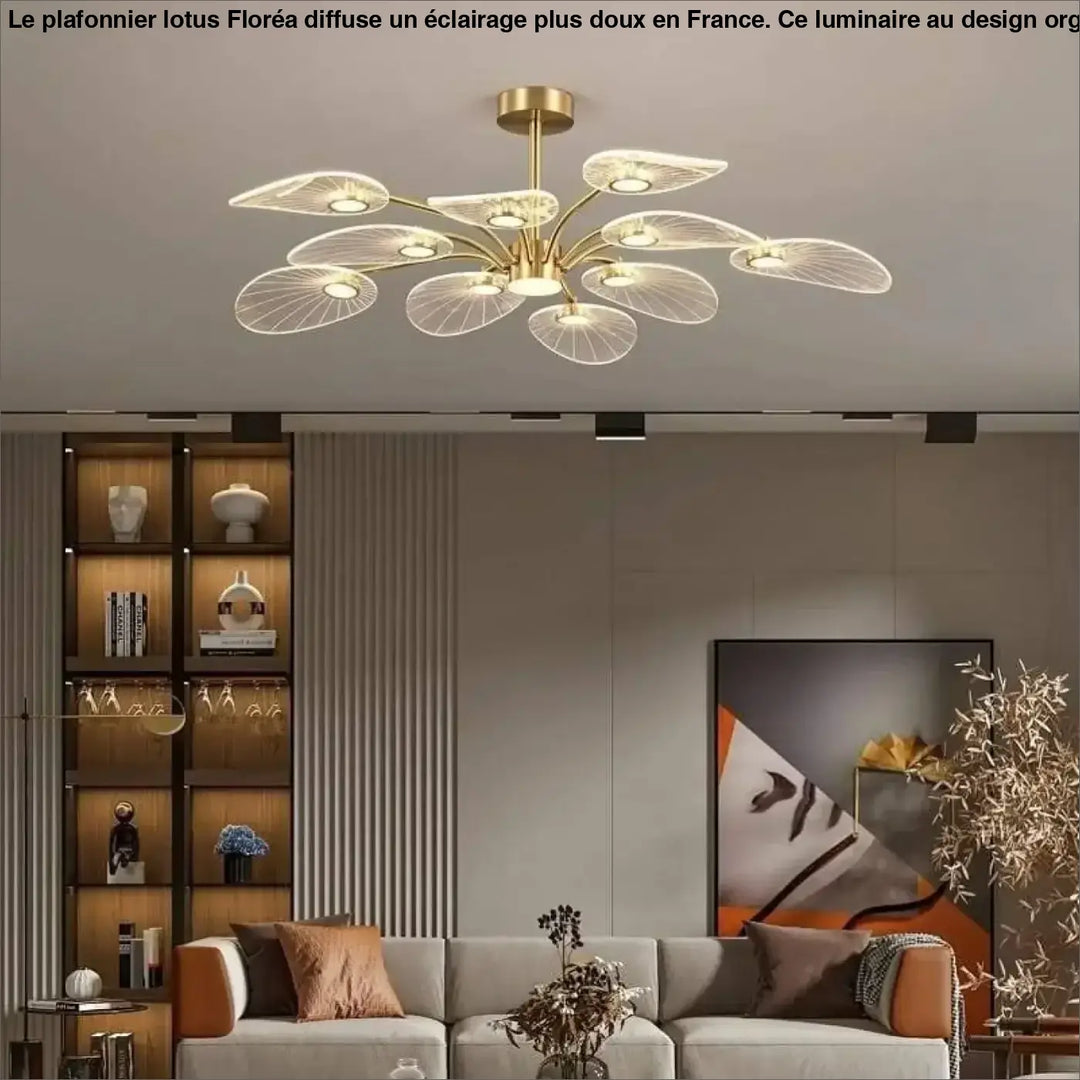 Plafonnier Lotus Doré à Lumières LED en Acrylique