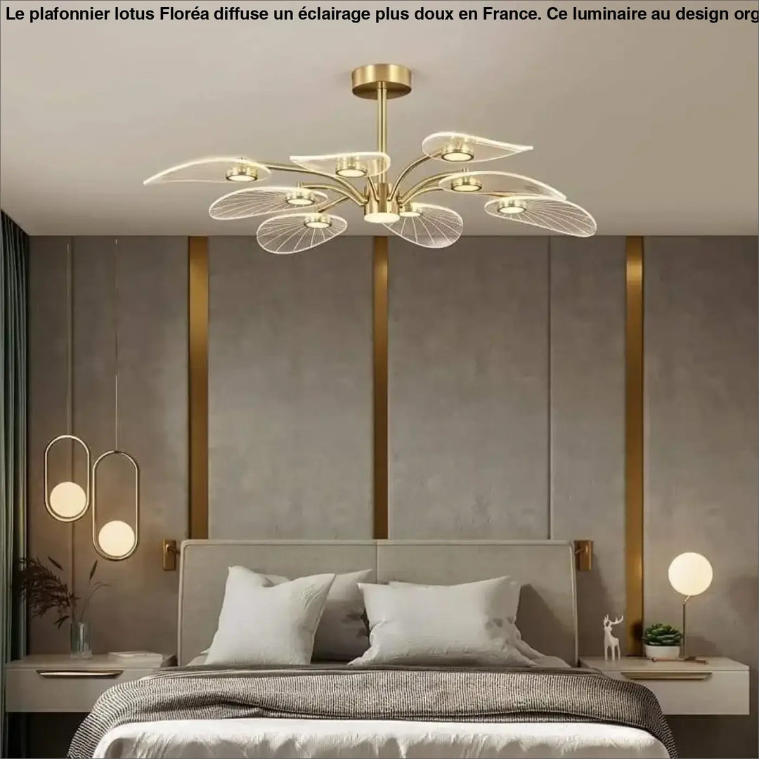 Plafonnier Lotus Doré à Lumières LED en Acrylique
