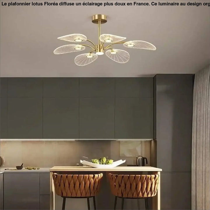 Plafonnier Lotus Doré à Lumières LED en Acrylique