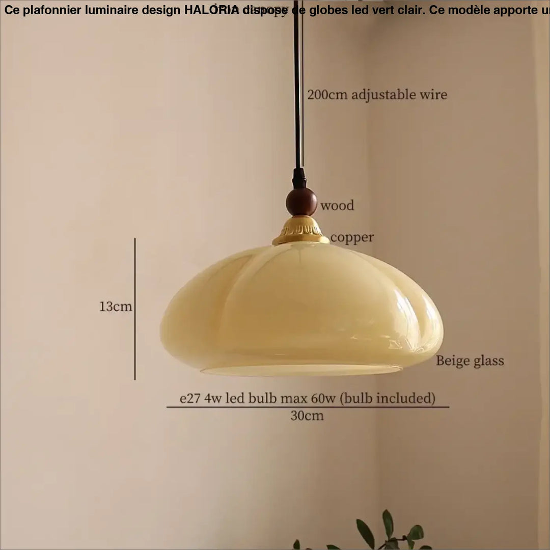Suspension cuivre et verre ambré style contemporain raffiné
