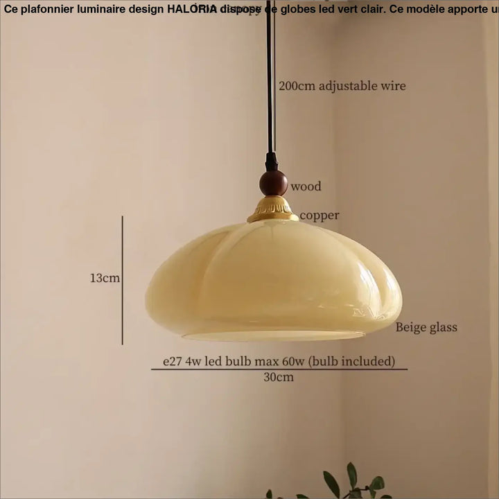 Suspension cuivre et verre ambré style contemporain raffiné