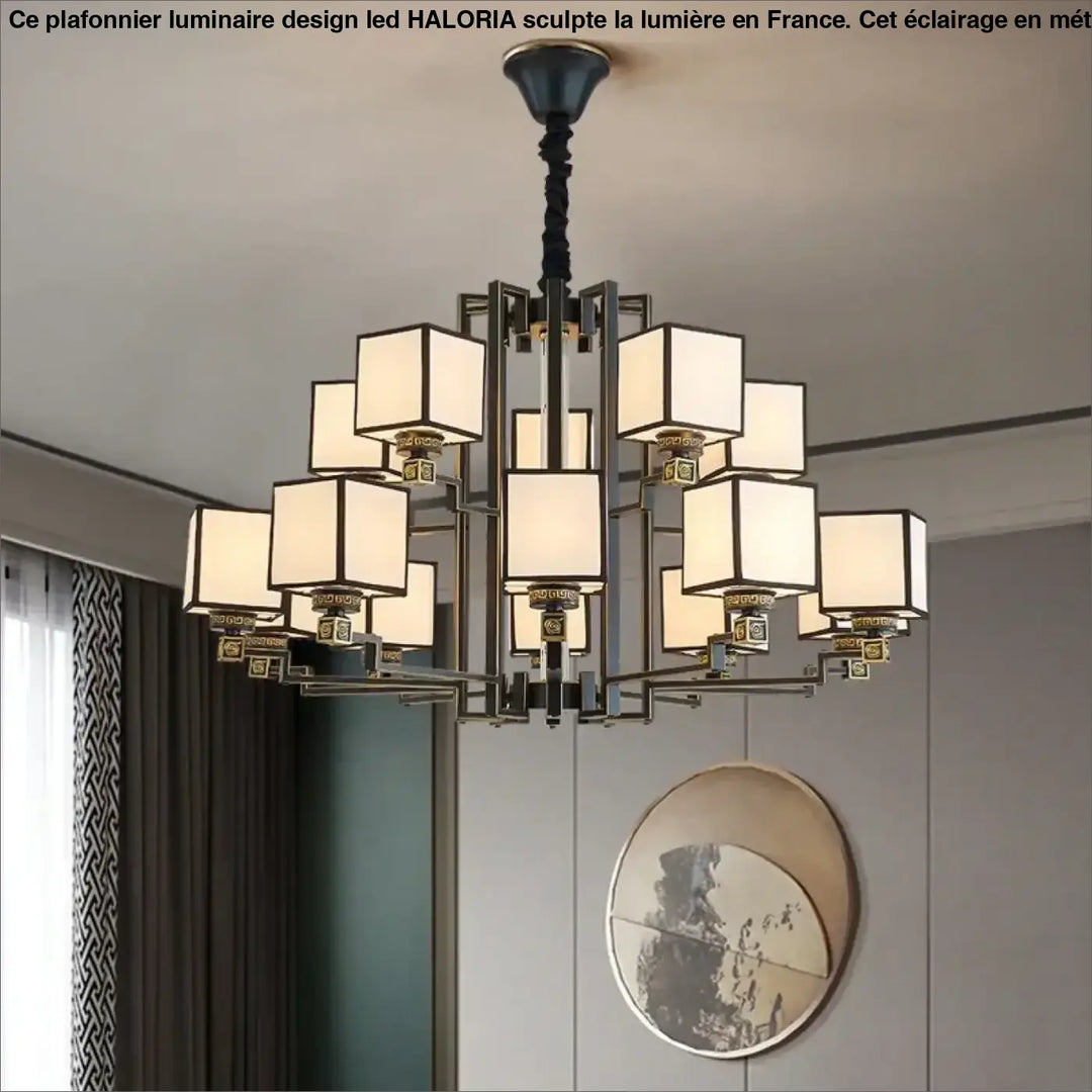 Suspension luminaire design asiatique en cubes opalins chic
