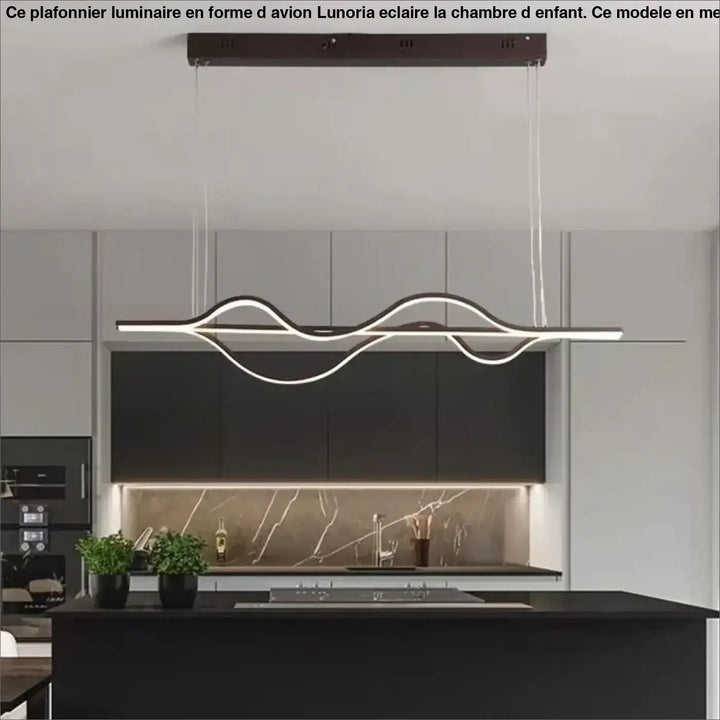 Suspension luminaire paloma noire moderne avec bande led ondulée idéale pour salle à manger design suspendu