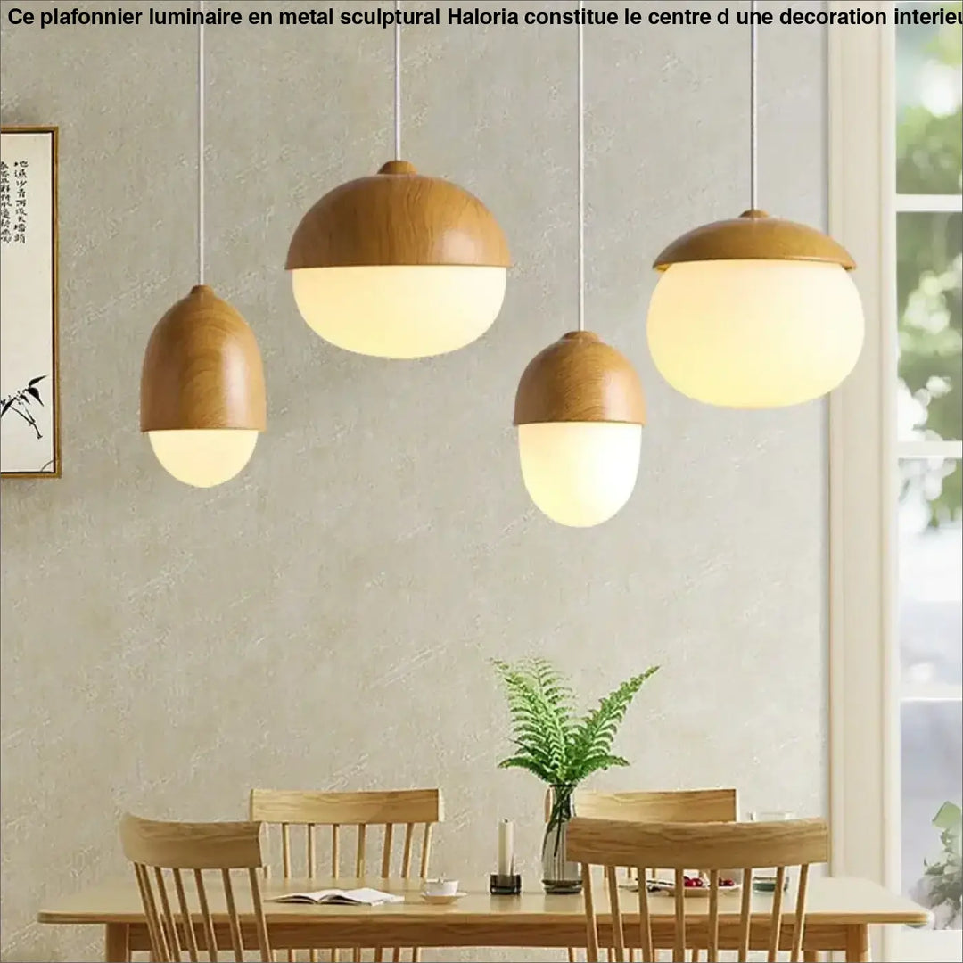 Suspension luminaire en bois avec lumière blanche au style naturel
