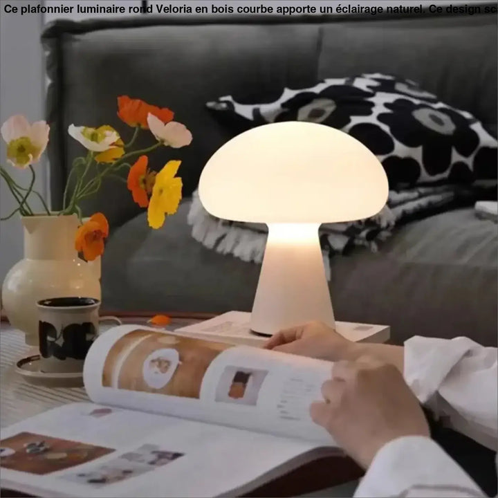 Lampe de chevet navie en forme de champignon blanc en matière translucide douce avec lumière douce chevet led style rétro