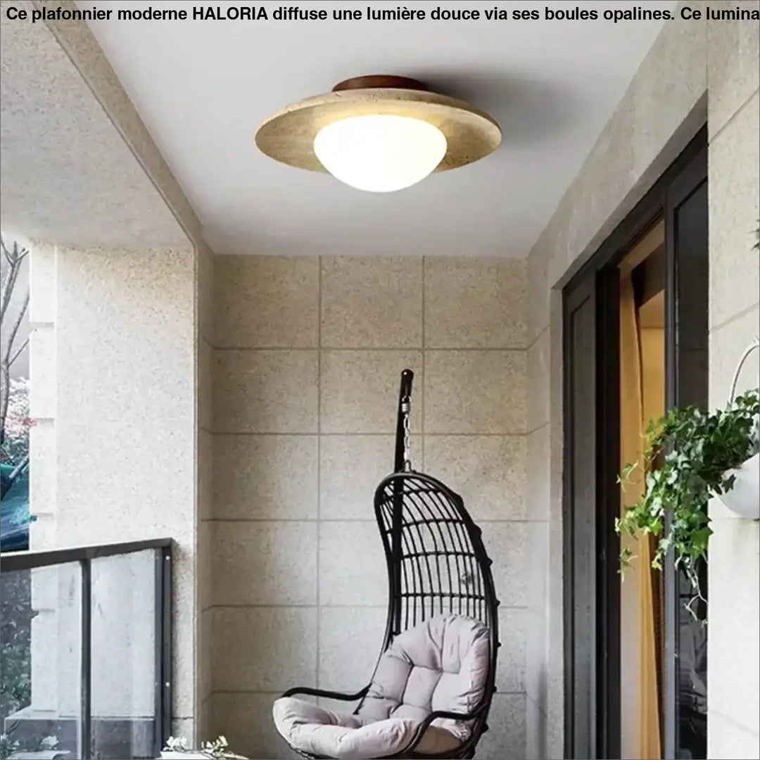 Plafonnier Minimaliste En Travertin Et Verre Dépoli

