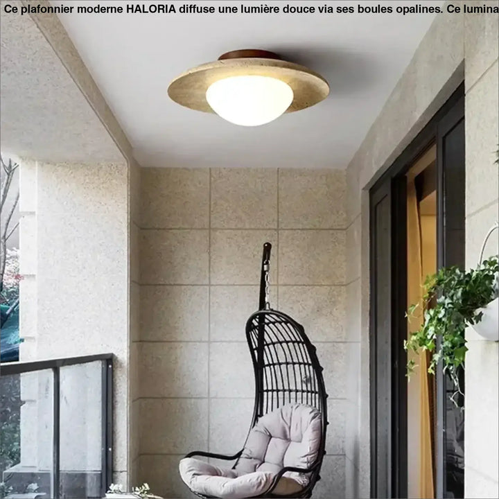 Plafonnier Minimaliste En Travertin Et Verre Dépoli

