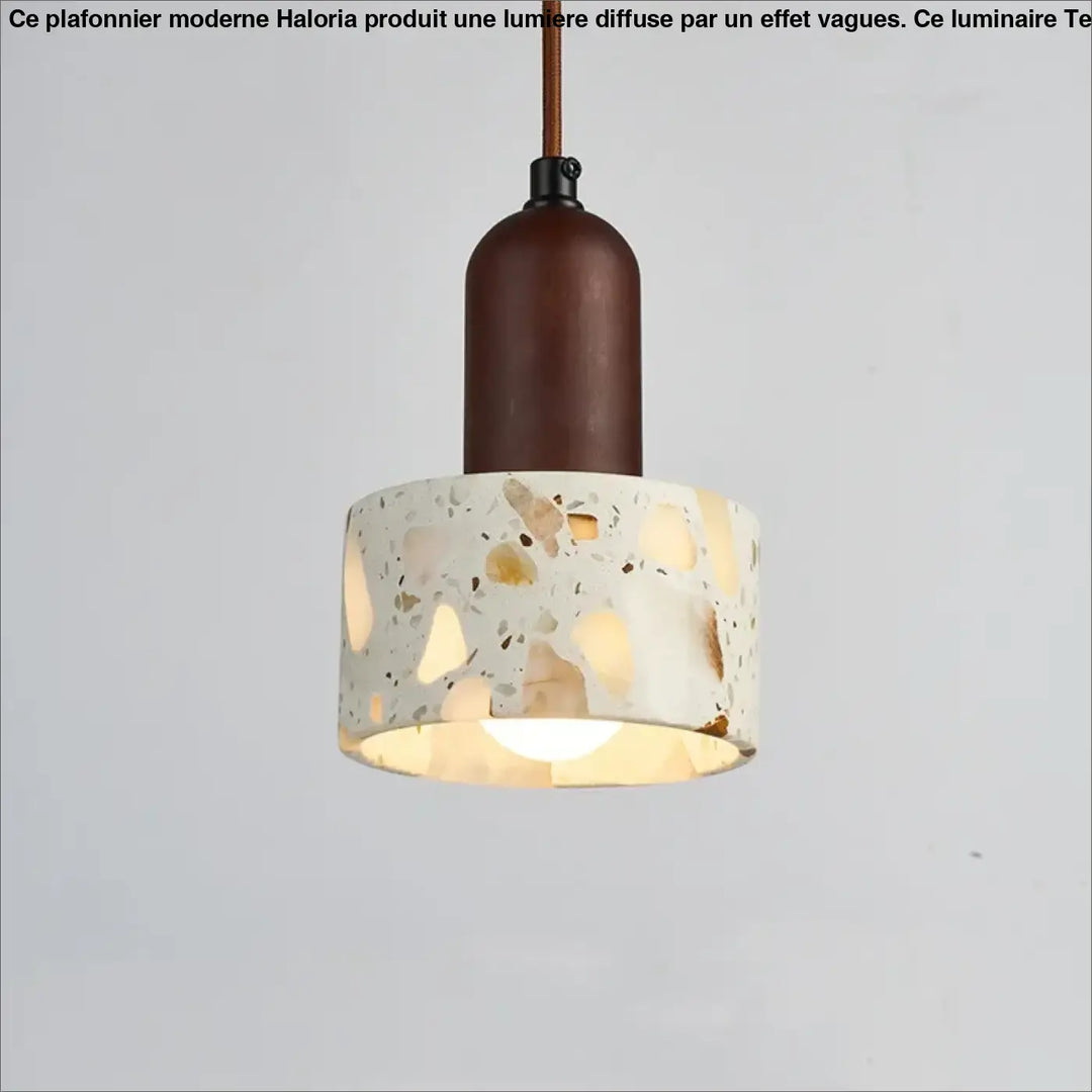 Plafonnier moderne avec effet vagues et lumière diffuse avec abat-jour cylindrique en terrazzo blanc beige et or