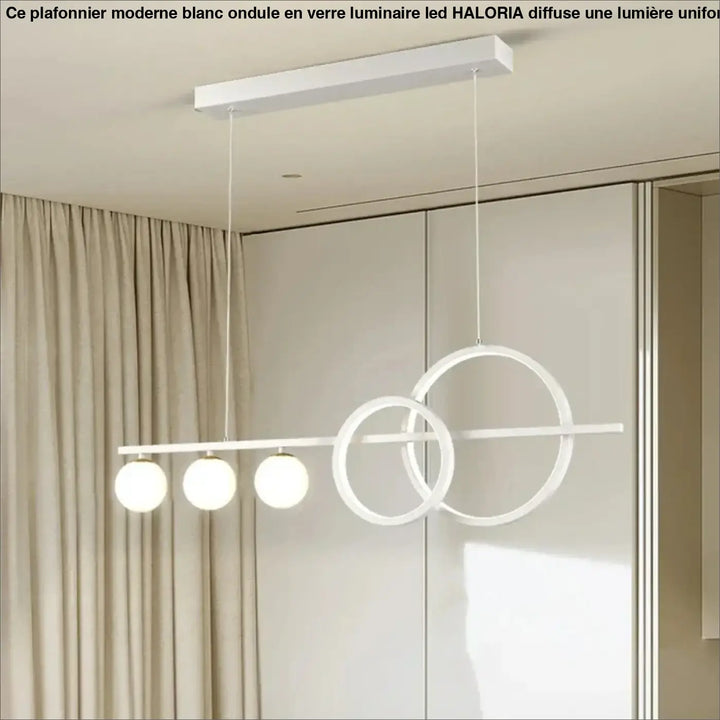 Plafonnier moderne blanc en verre led avec design géométrique et bulbes sphériques pour éclairage intérieur élégant