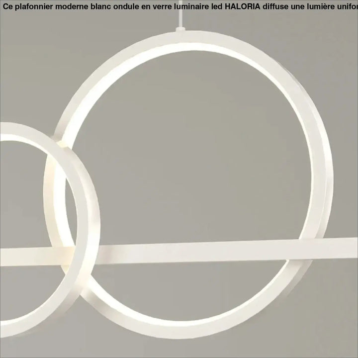 Plafonnier moderne blanc ondulé en verre avec anneaux circulaires entrelacés et barre horizontale led par HALORIA