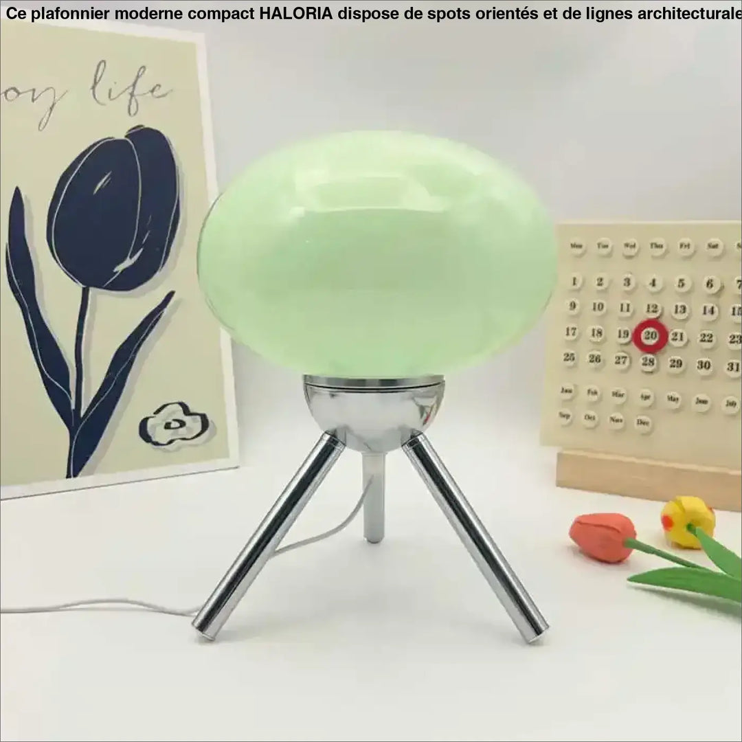 Lampe de chevet nordou en verre dépoli vert menthe avec socle tripode chrome style chevet champignon rétro