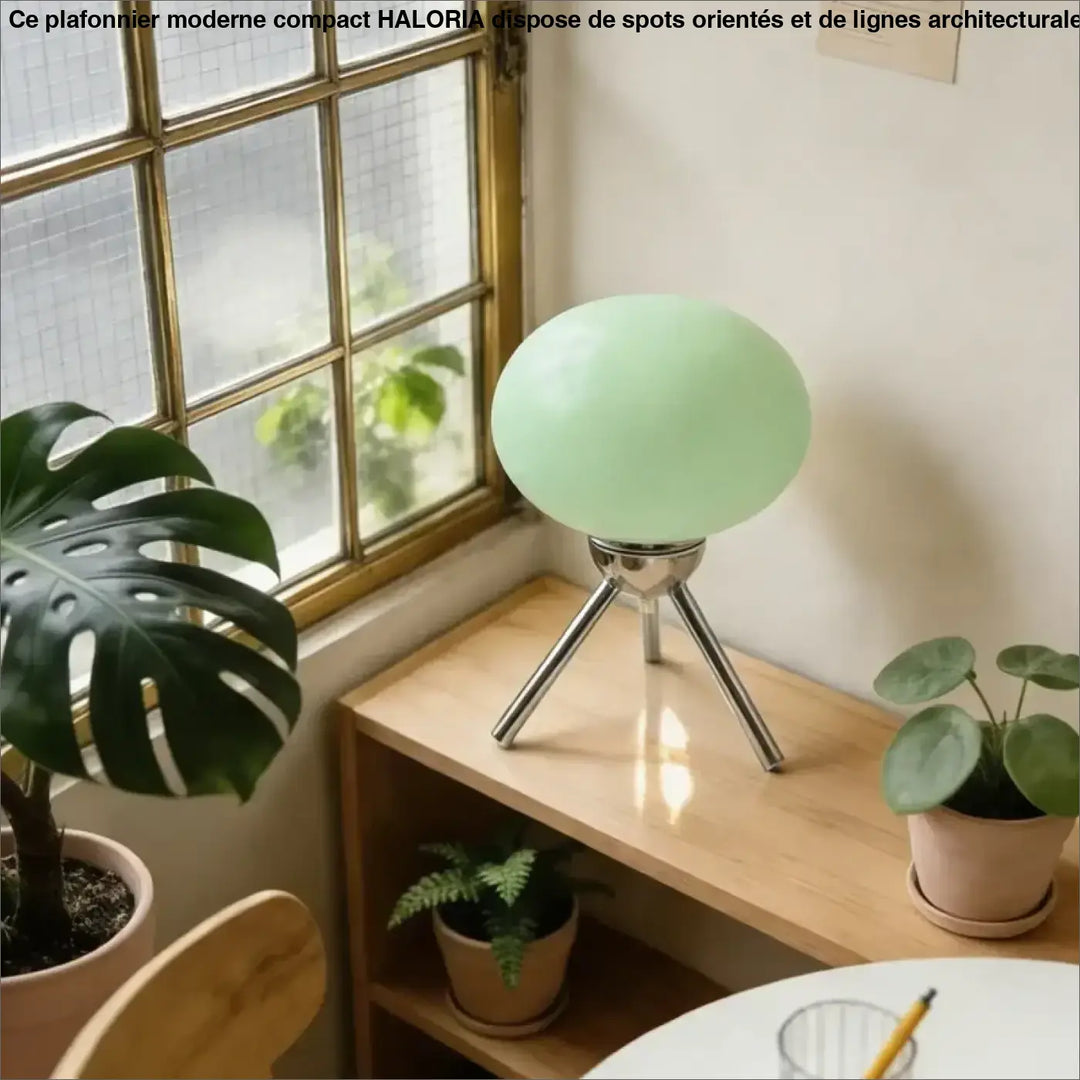 Lampe de chevet nordou en verre givré vert menthe avec pied tripode chrome style chevet champignon rétro