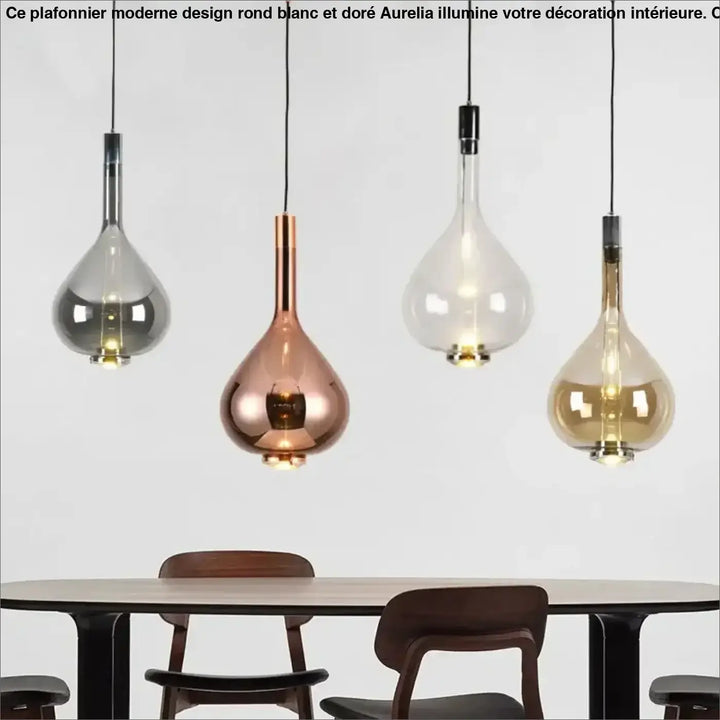 Suspension Luminaire Goutte en Verre Fumé Ambre ou Cuivré
