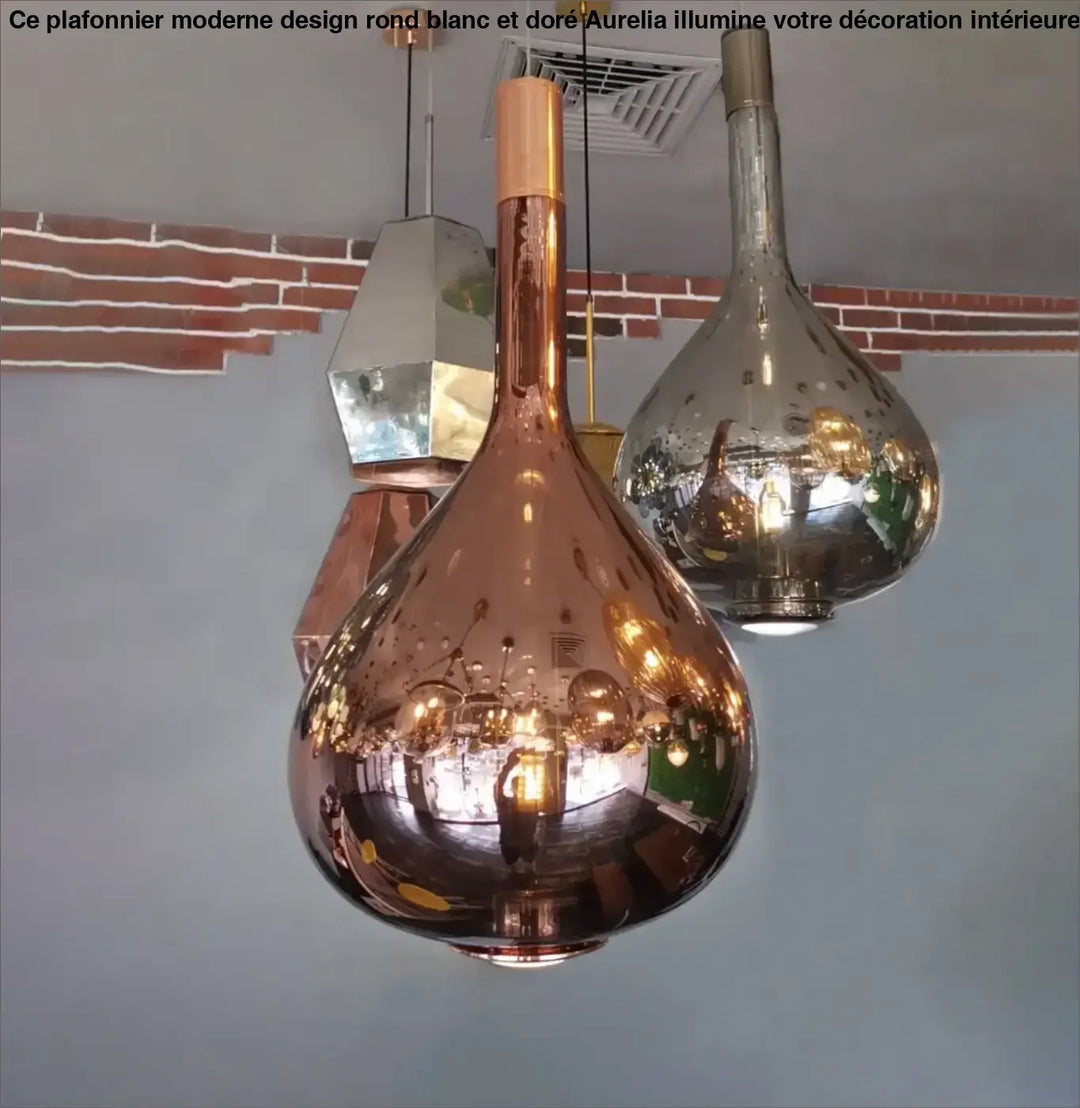 Suspension Luminaire Goutte en Verre Fumé Ambre ou Cuivré