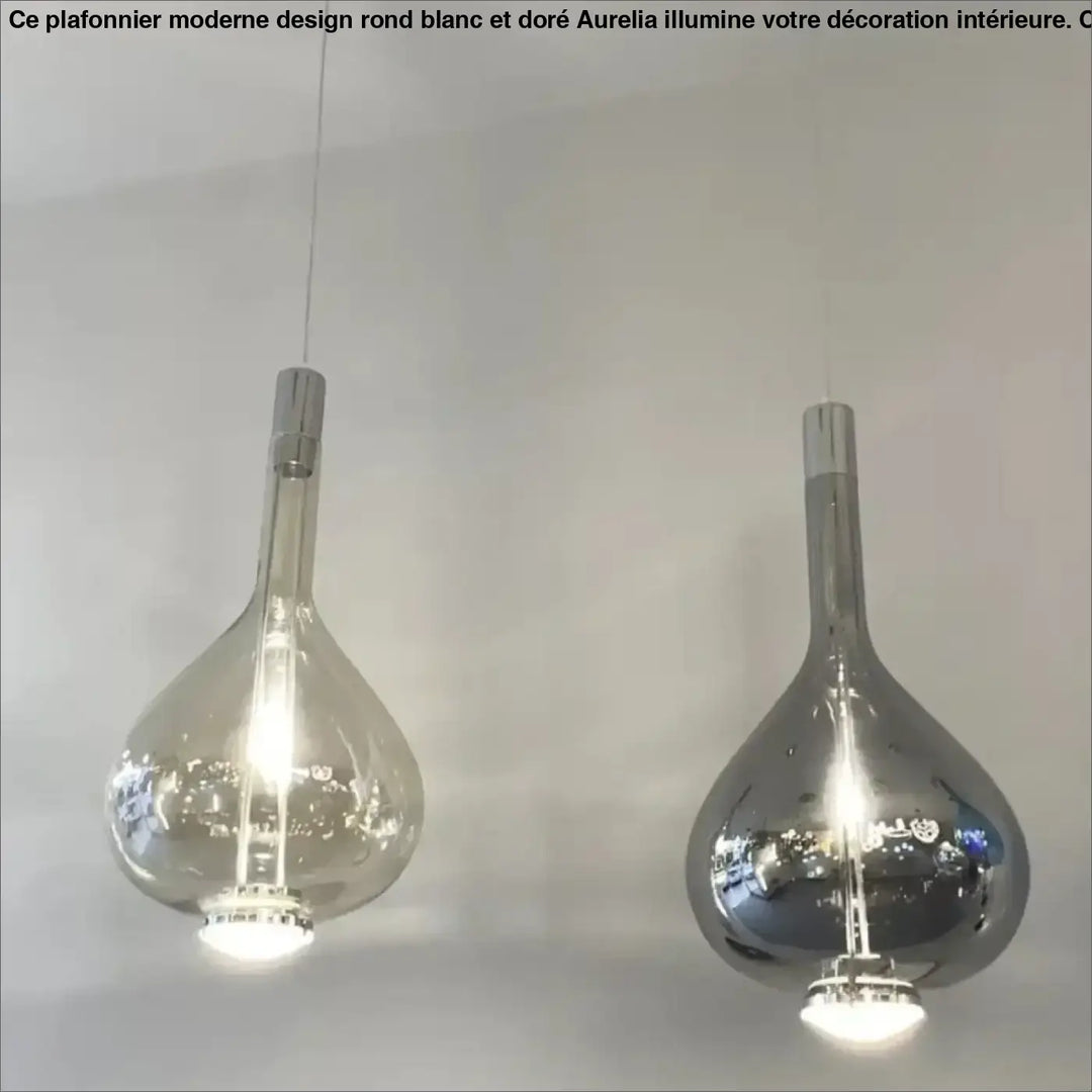 Suspension Luminaire Goutte en Verre Fumé Ambre ou Cuivré