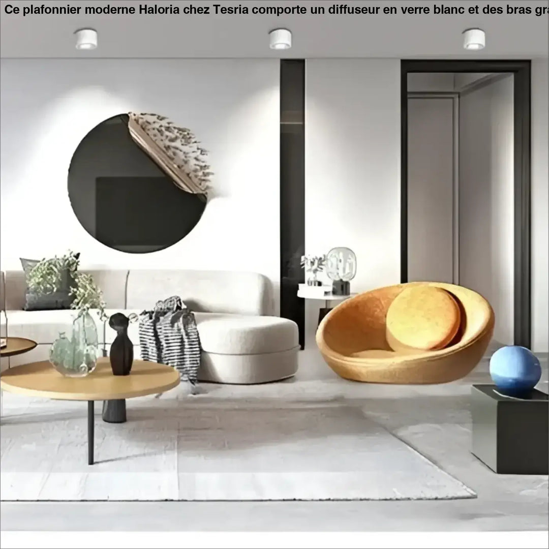 Luminaire plafonnier trigo avec saillie orientable et éclairage led ajustable dans un fauteuil tressé doré moderne