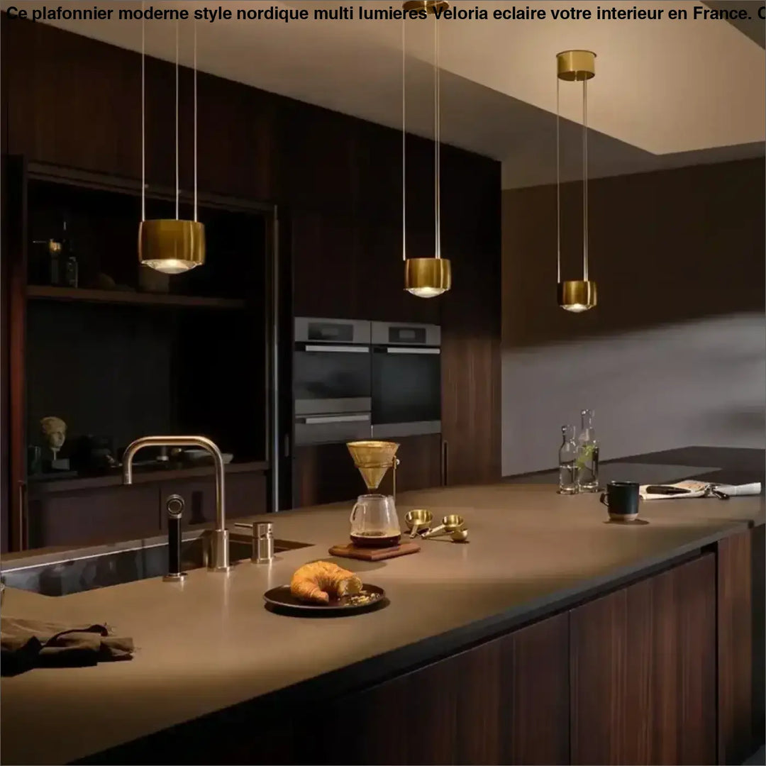 Suspension contemporaine dorée à lignes lumineuses fines moderne