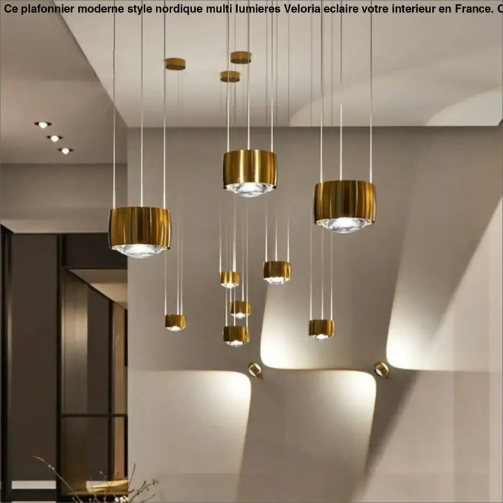 Suspension contemporaine dorée à lignes lumineuses fines moderne