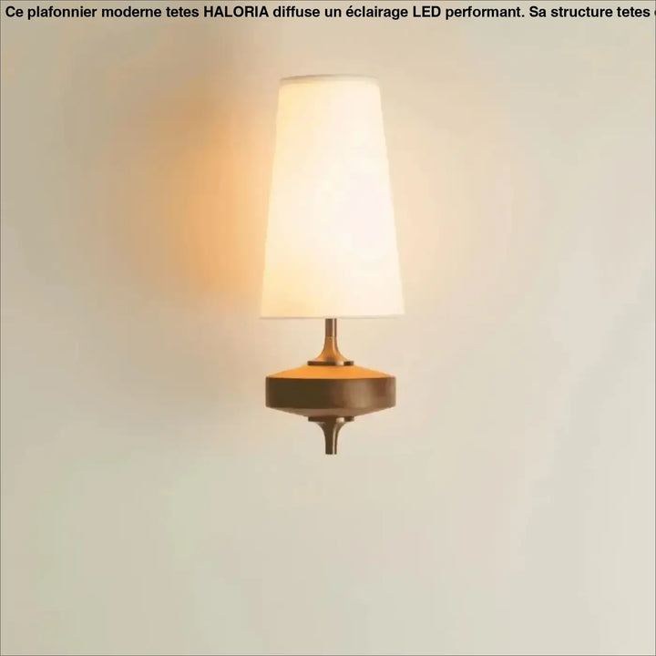 Plafonnier moderne tetes design noir avec applique murale en laiton chaud et abat-jour en tissu blanc tapered