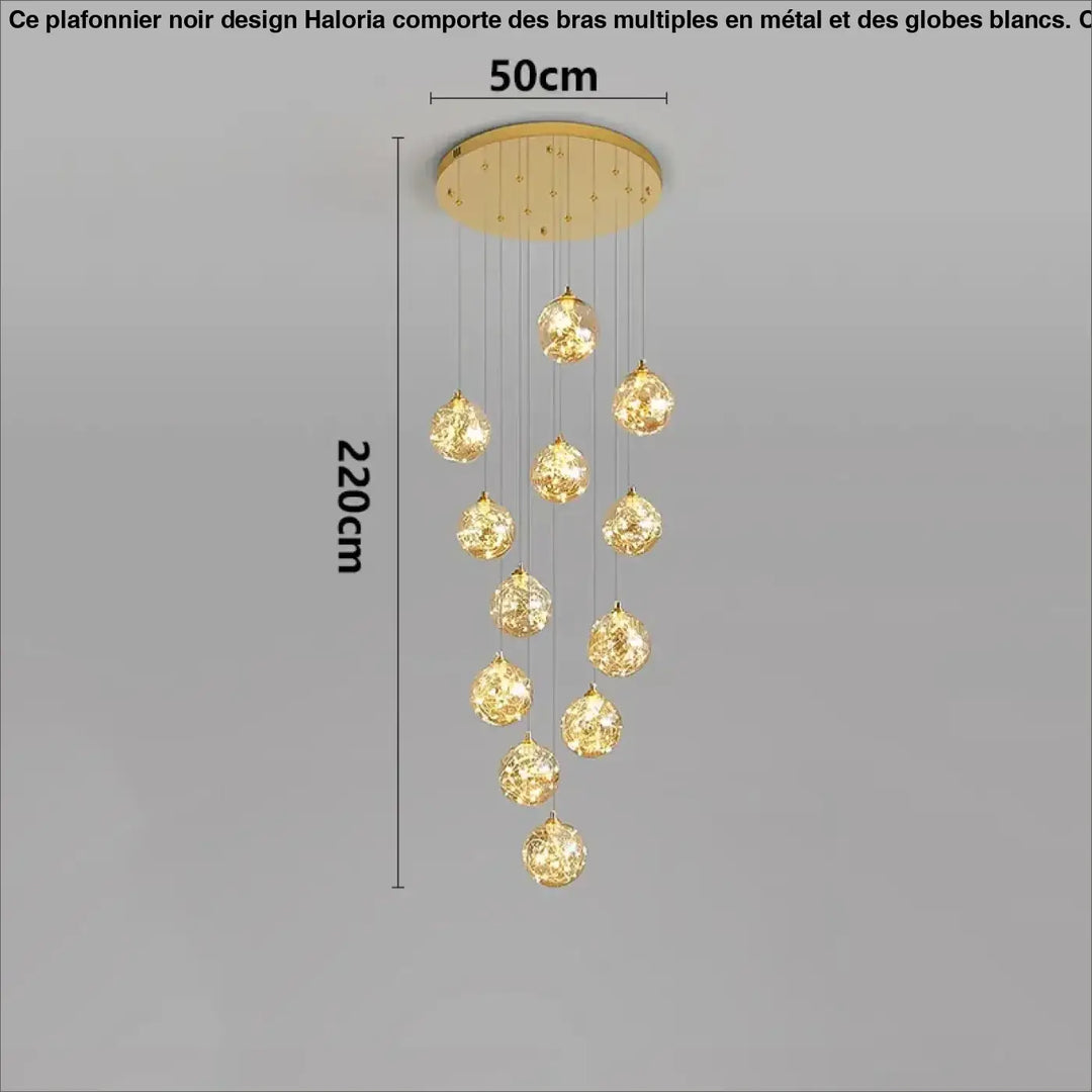 Plafonnier cascade moderne à LED dorées suspendues

