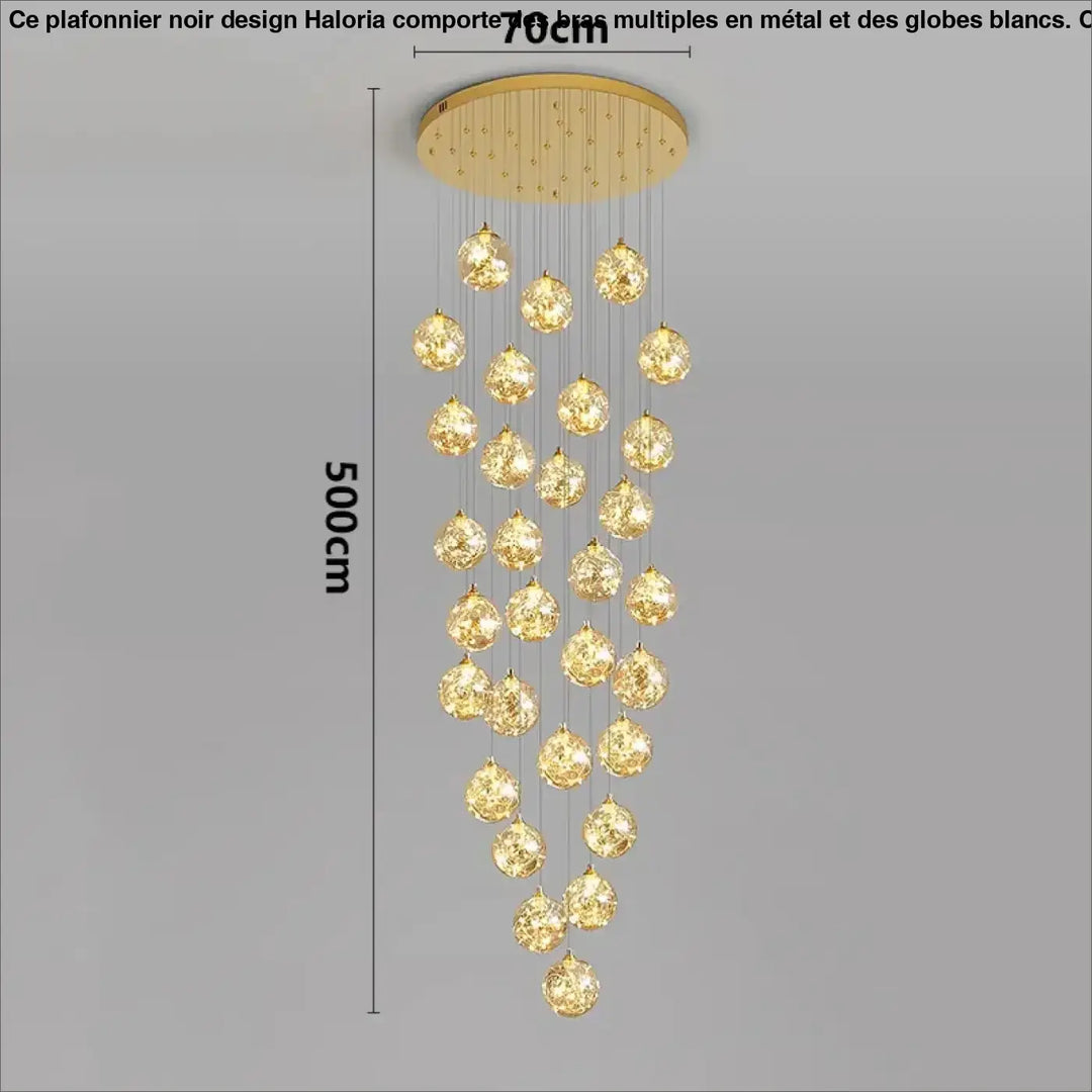 Plafonnier cascade moderne à LED dorées suspendues

