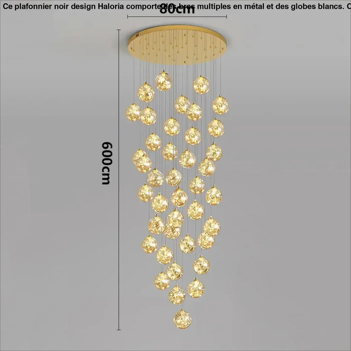 Plafonnier cascade moderne à LED dorées suspendues


