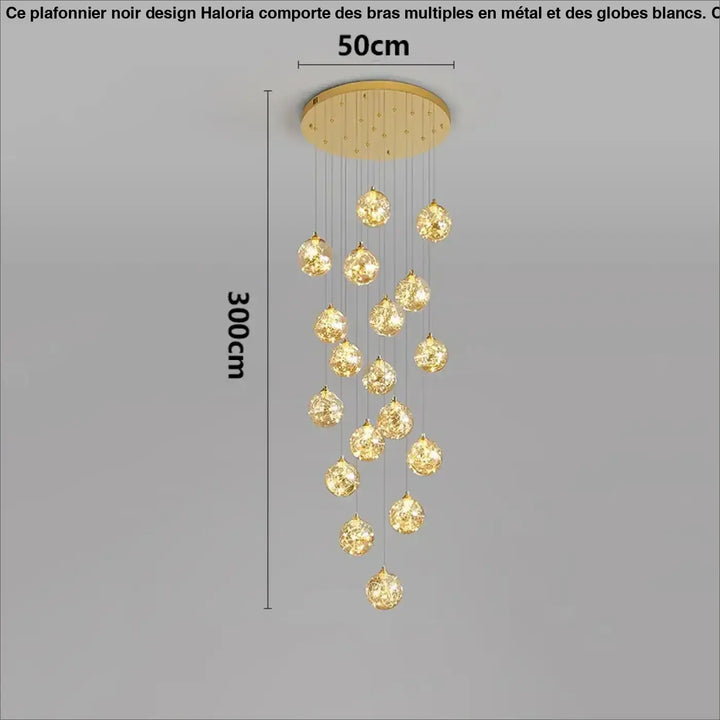 Plafonnier cascade moderne à LED dorées suspendues

