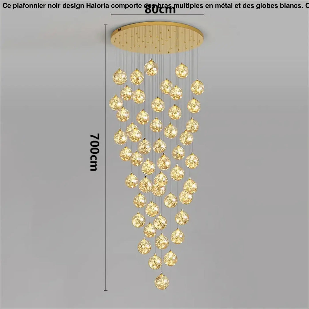 Plafonnier cascade moderne à LED dorées suspendues

