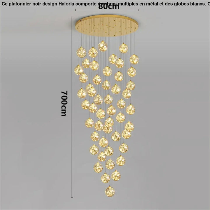 Plafonnier cascade moderne à LED dorées suspendues

