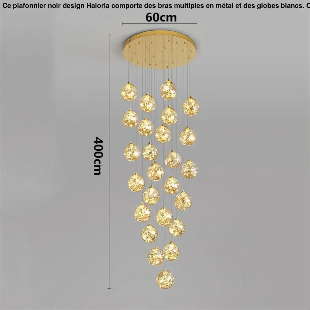 Plafonnier cascade moderne à LED dorées suspendues

