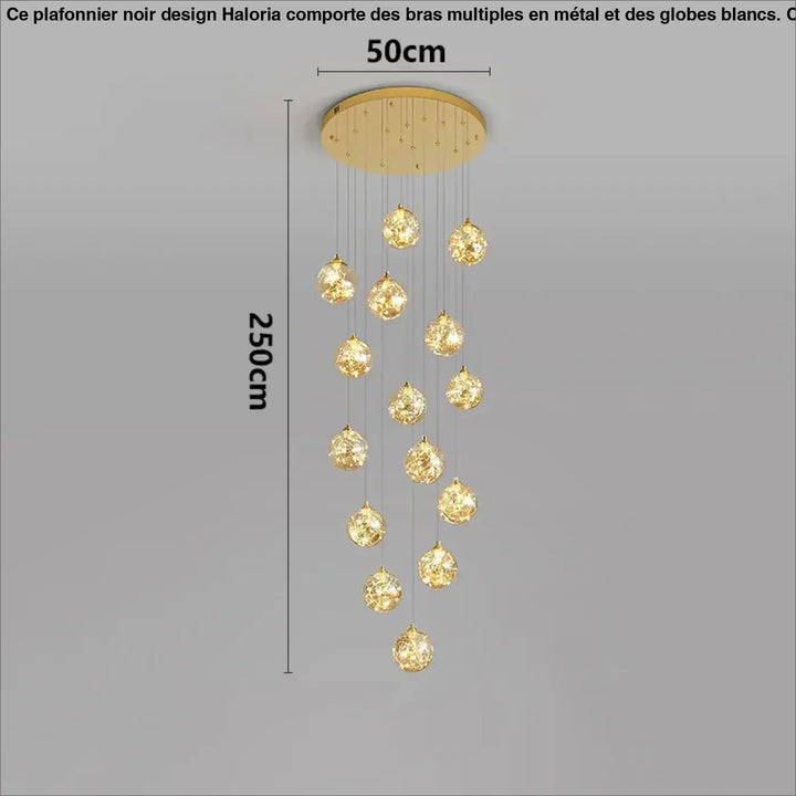 Plafonnier cascade moderne à LED dorées suspendues

