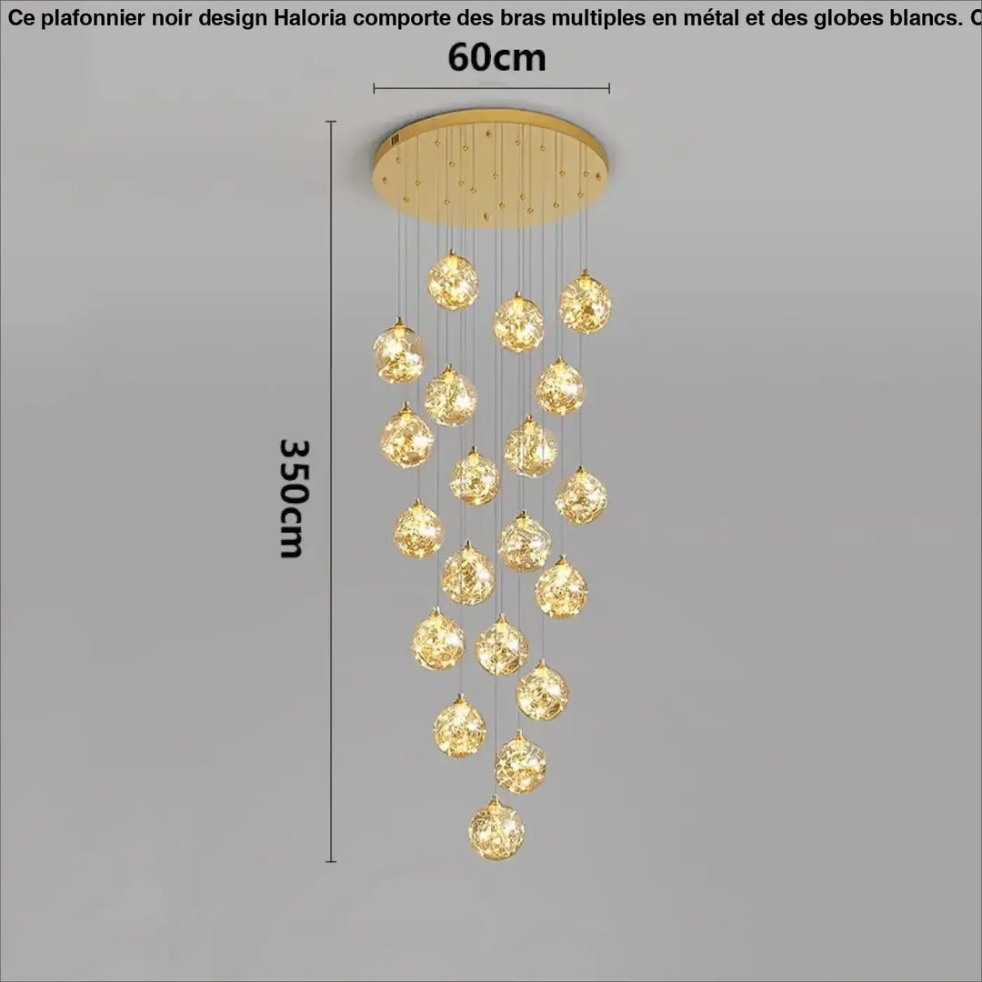 Plafonnier cascade moderne à LED dorées suspendues

