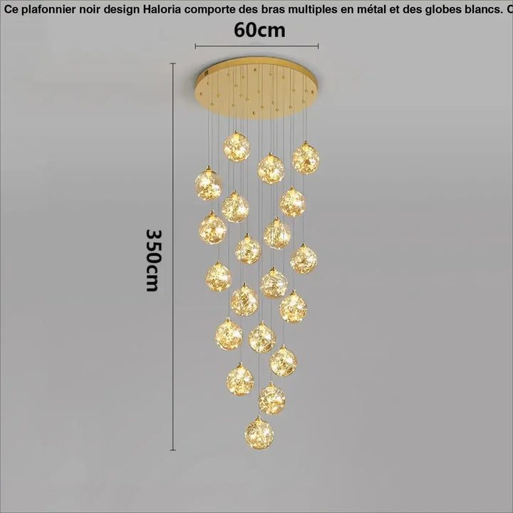 Plafonnier cascade moderne à LED dorées suspendues

