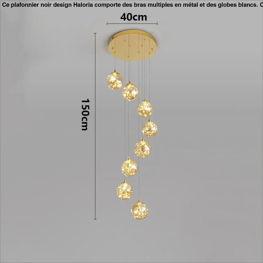 Plafonnier cascade moderne à LED dorées suspendues


