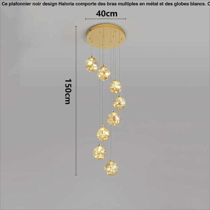 Plafonnier cascade moderne à LED dorées suspendues

