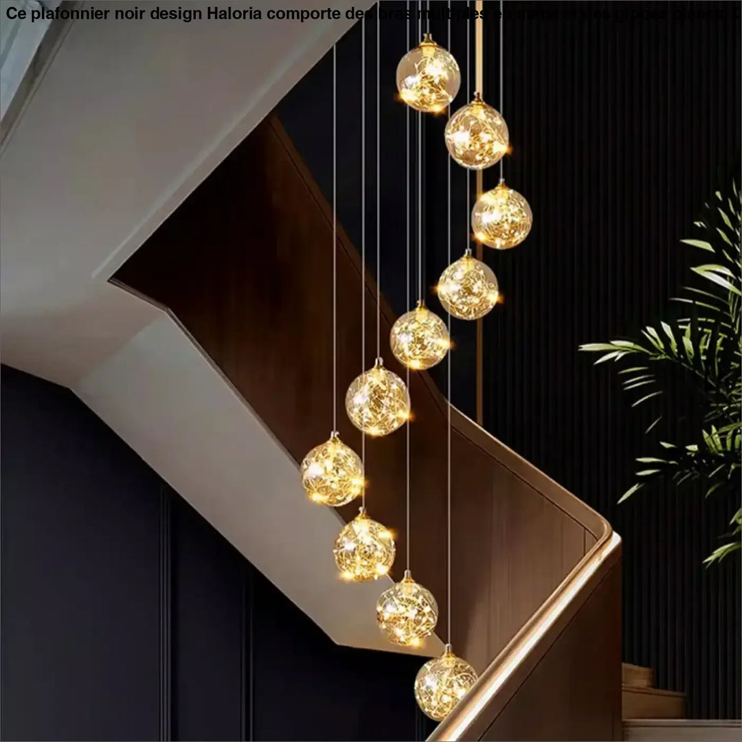 Plafonnier cascade moderne à LED dorées suspendues

