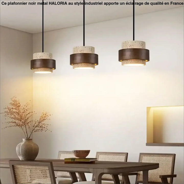 Suspension luminaire en marbre orné de bois massif élégant